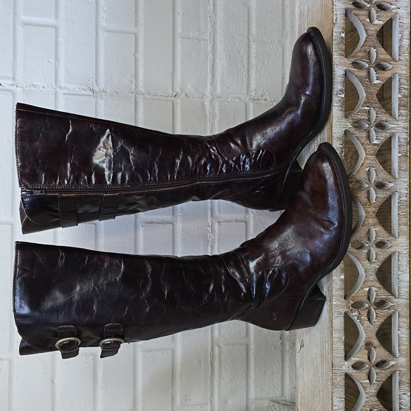 Born Cherry Brown Heeled Knee High Riding Boots Size 8 - Picture 7 of 14
